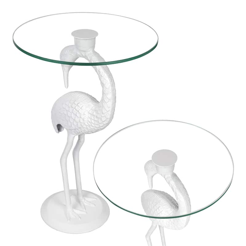 JONATHAN Y Nysha 25" Glass Top Flamingo end Table, Pink - White/Clear - Glass