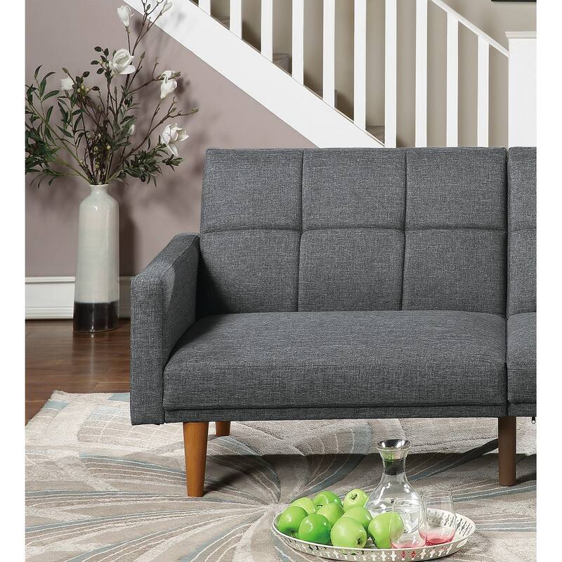 Transitional Fabric Adjustable Loveseat Couch, Convertible Sofa Bed with Tufted Cushion Back & Square Arms