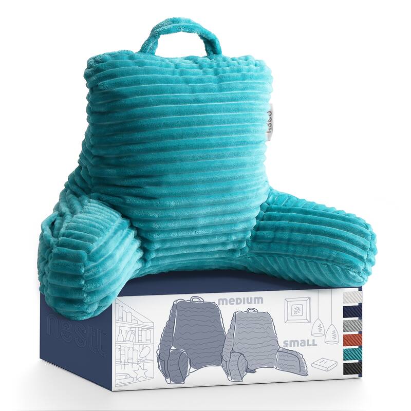 Nestl Cut Plush Striped Reading Pillow - Back Support Shredded Memory Foam Bed Rest Pillow with Arms - Small - Teal