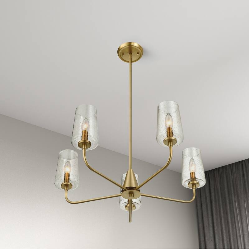 Elera 5-Light Satin Brass Chandelier with Seeded Glass Shades - Gold - Gold