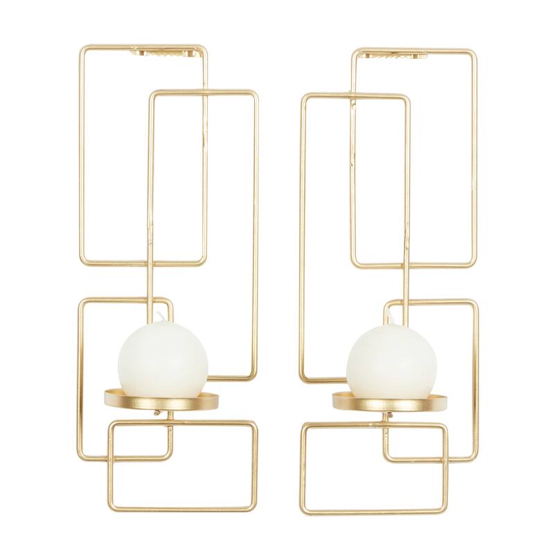 Metal Geometric Tealight 2 Plate Wall Sconce - Set of 2 Gold - Roche River Decor - 4"W x 5"L x 13"H