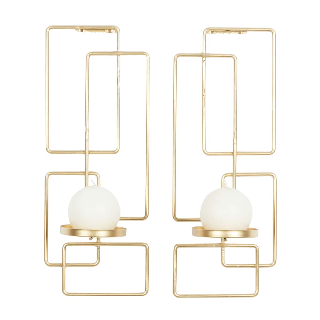 Metal Geometric Tealight 2 Plate Wall Sconce - Set of 2 Gold - Roche River Decor - 4"W x 5"L x 13"H