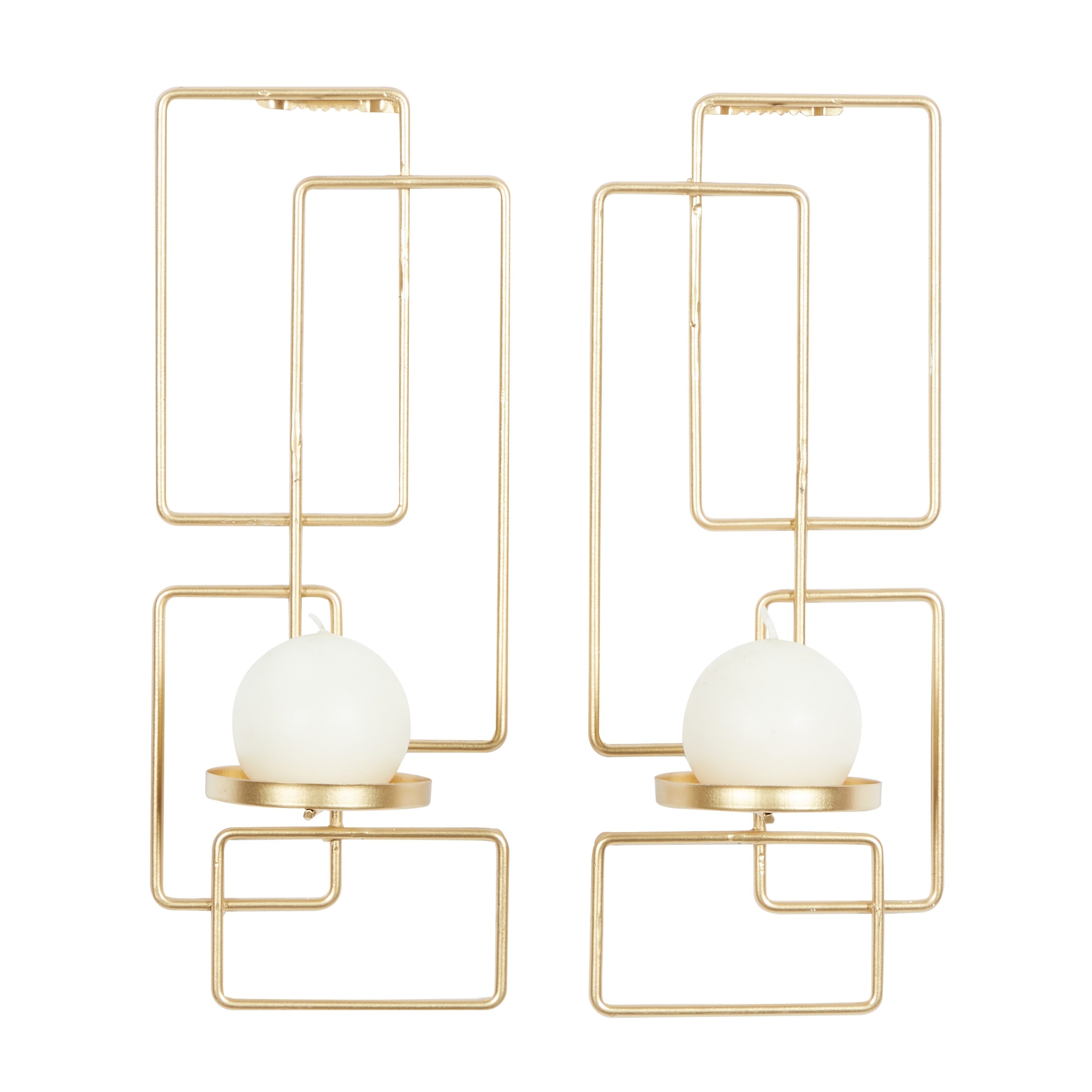 Metal Geometric Tealight 2 Plate Wall Sconce - Set of 2 Gold - Roche River Decor - 4"W x 5"L x 13"H