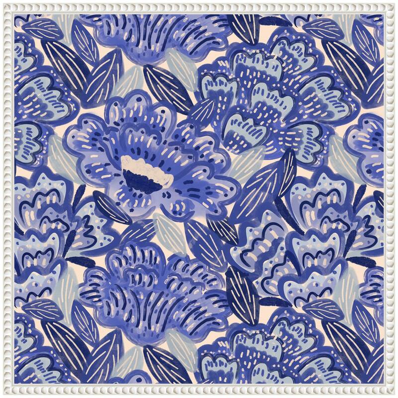 Kate and Laurel Sylvie Painted Flowers Blue Framed Canvas by Carrie Cantwell