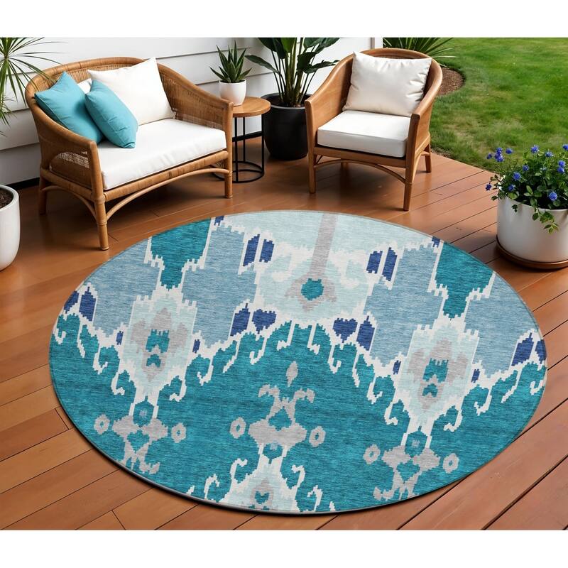 HomeRoots Ikat Transitional Rectangle Outdoor Rug - 8' Round