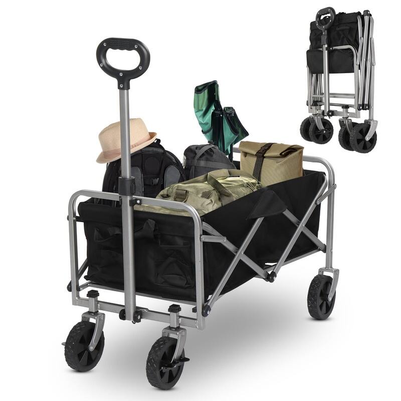 220lbs Capacity Collapsible Steel Frame Outdoor Utility Wagon Cart - Black