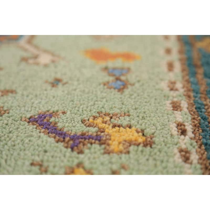 Light Green Khotan Indian Runner Rug Handmade Wool Carpet - 2'5"x 9'10"