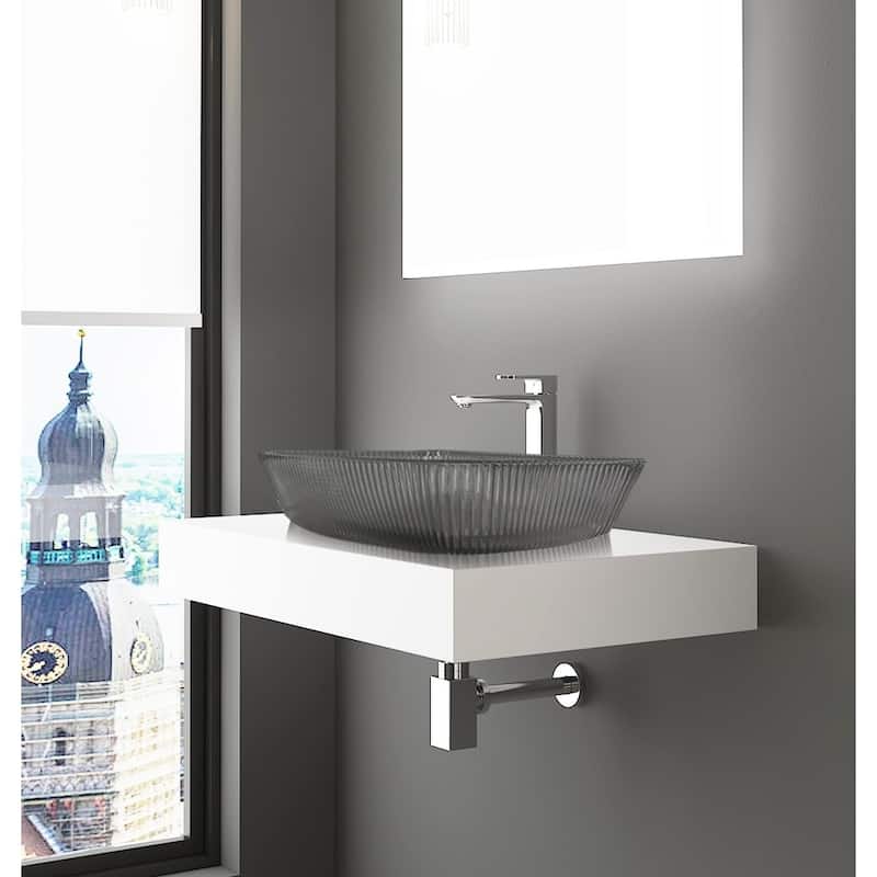 Charlie Tempered Glass Rectangular Bathroom Vessel Sink - 18" - Light Black