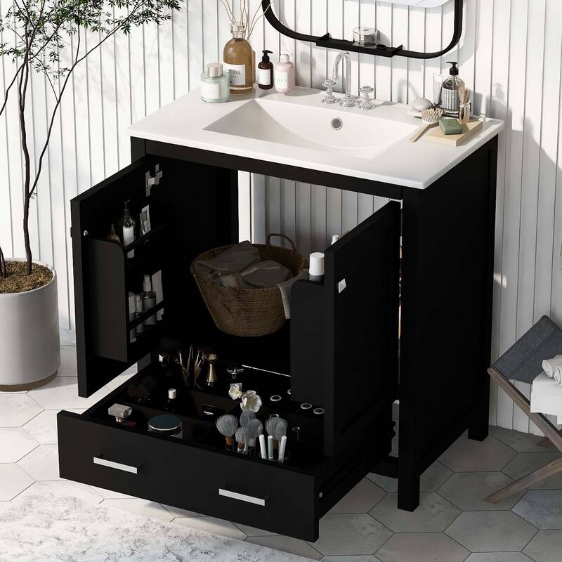 30 Inch Bathroom Vanity with Ceramic Sink - Black