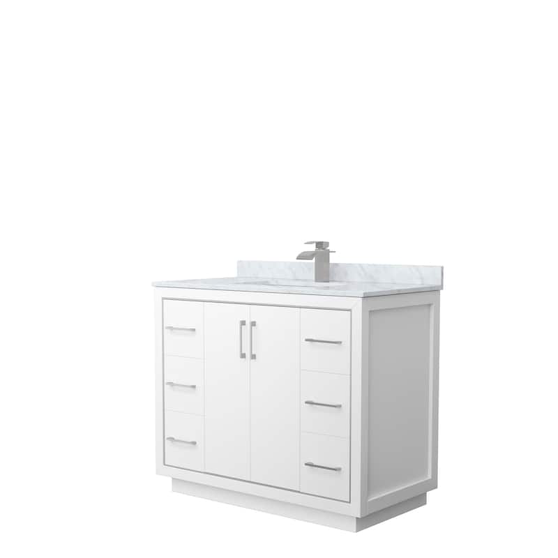 Icon Single Vanity Set, White Carrara Marble Top, No Mirror - 42-Inch Single - White, Nickel Trim, White Carrara Marble Top