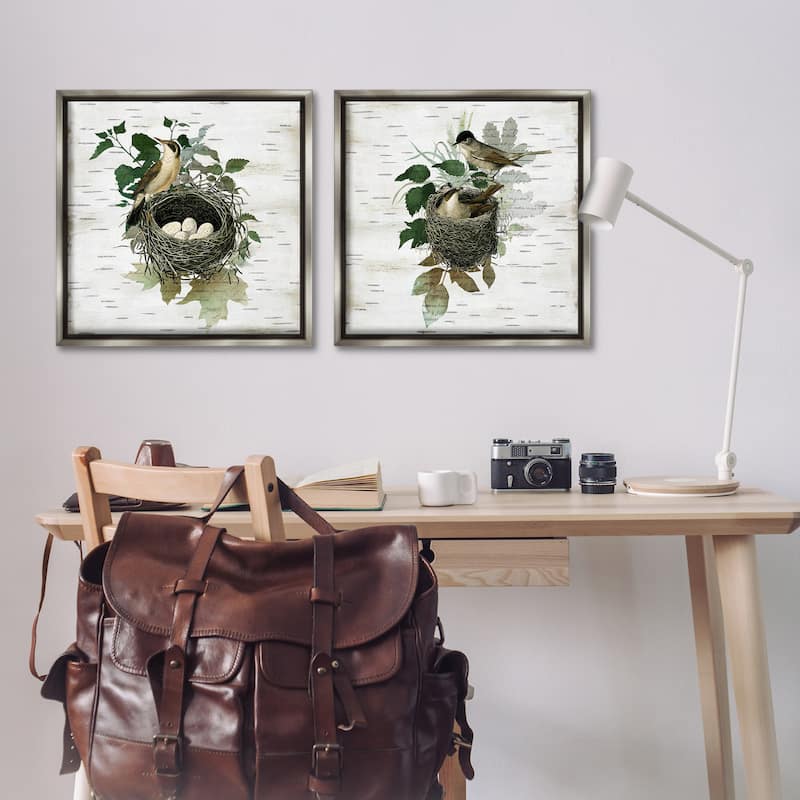 Stupell Rustic Vintage Bird Nests Framed Floater Canvas Wall Art Design By Susan Arnot (Set of 2)