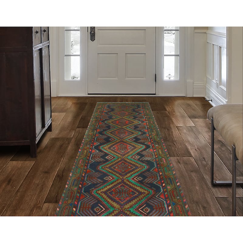 Fine Vintage Distressed Adriana Navy/Brown Runner - 3'4" x 10'0"