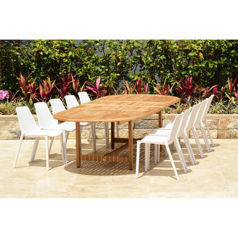 Amazonia 11pc Outdoor Patio Teak and Resin Dining Set - White Chairs