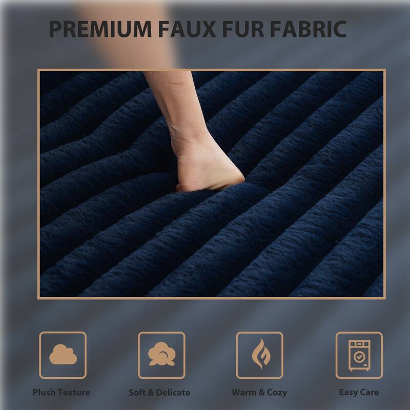 53"W Oversized Plush Fur-Like Chaise Lounge Sofa with Cup Holder