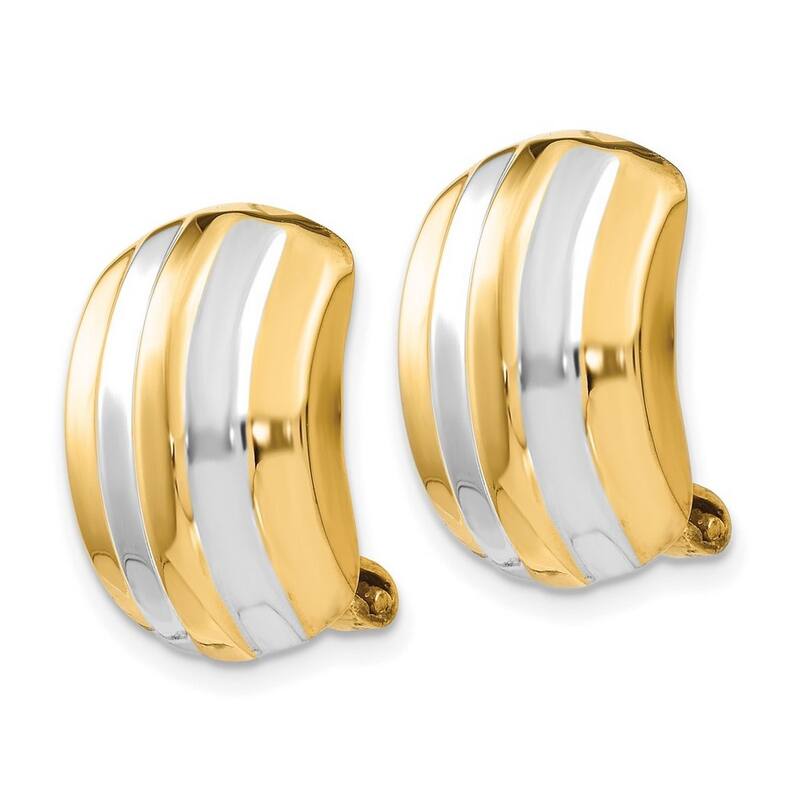 Curata 14k Two Tone Gold Ribbed Non Pierced Omega Back Earrings - 17x12mm