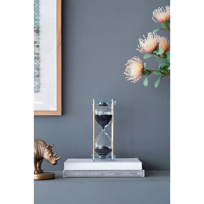 3x3x10" Black Hourglass, Framed with Crystal Stand, 30min