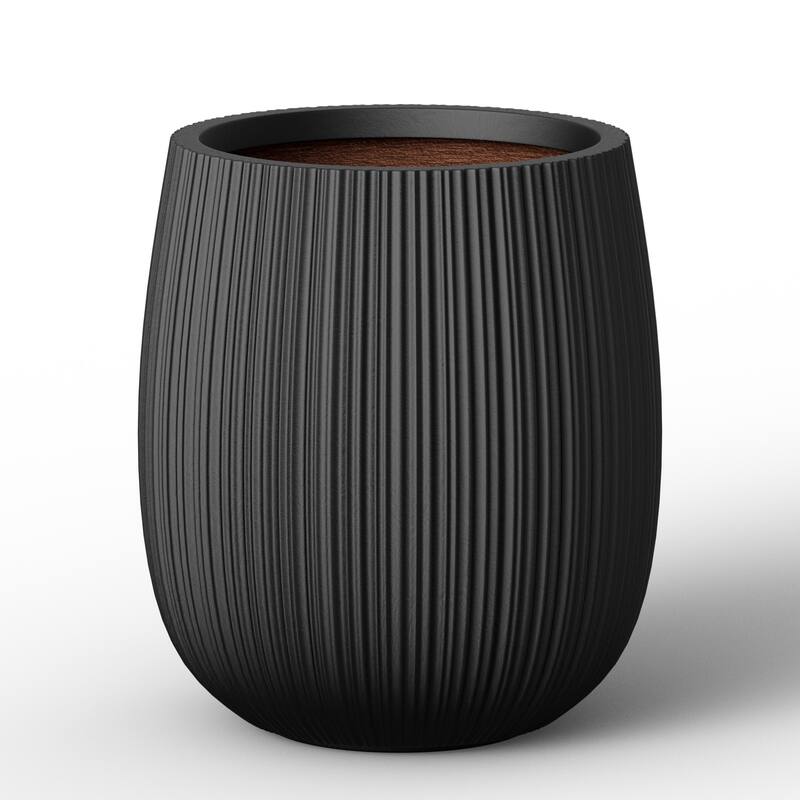Concrete Round Planter with Enhanced Interior - 12.5 x 14.5 - Matte Black(Enhanced Interior)