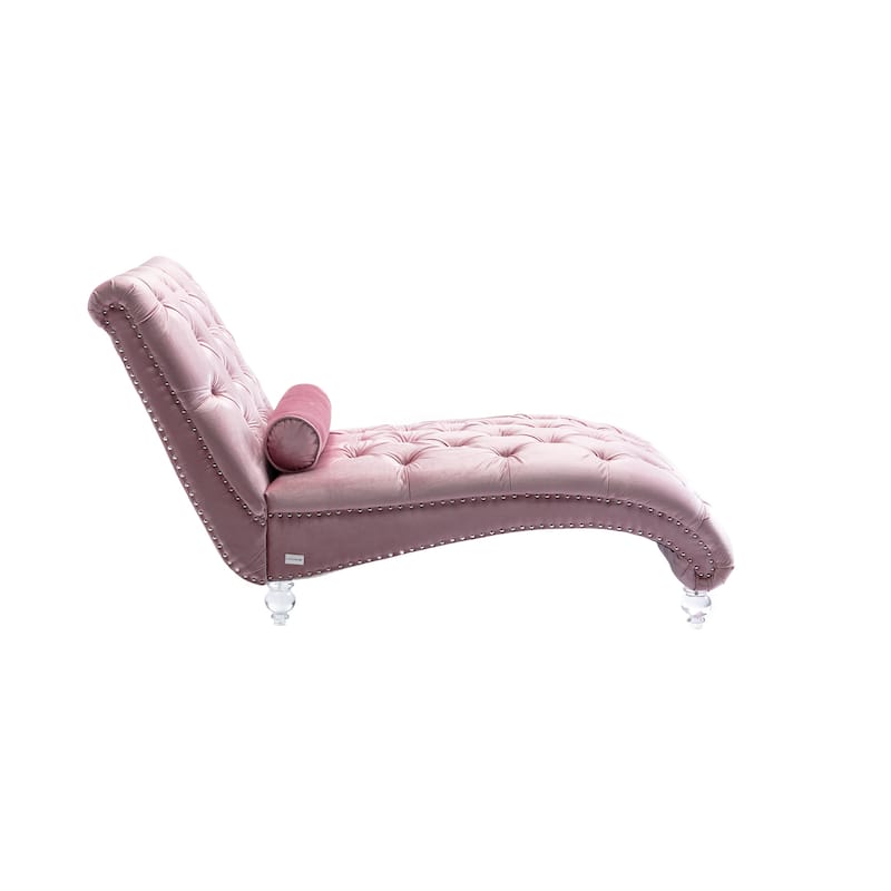 Pink 63.98" Buttons Tufted Chaise Lounge Chair with Pillow
