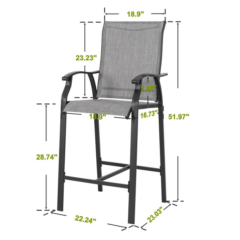 Nuu Garden Patio 2-Piece Textilene Bar Stools with High Backrest, Gray