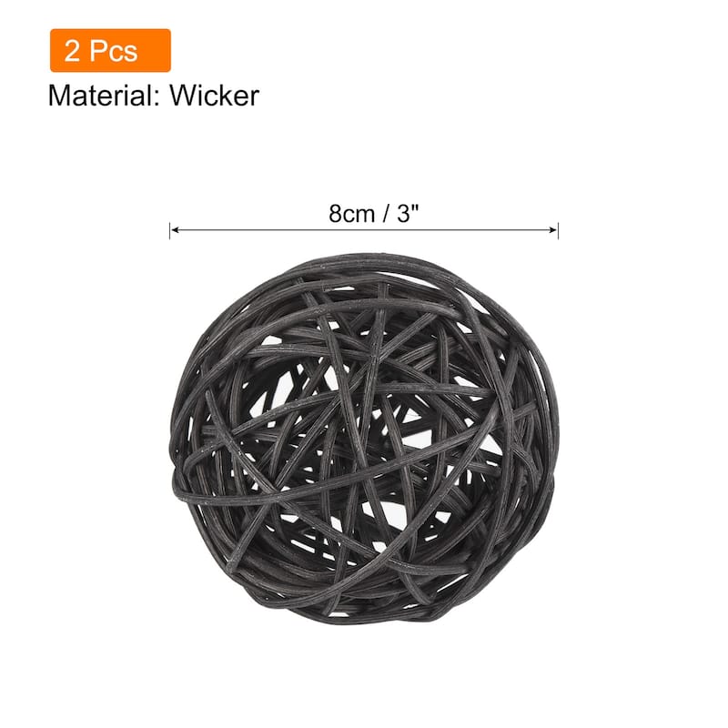 Wicker Rattan Balls 3 Inch Rattan Decorative Balls Vase Fillers - Black - 2 Pcs