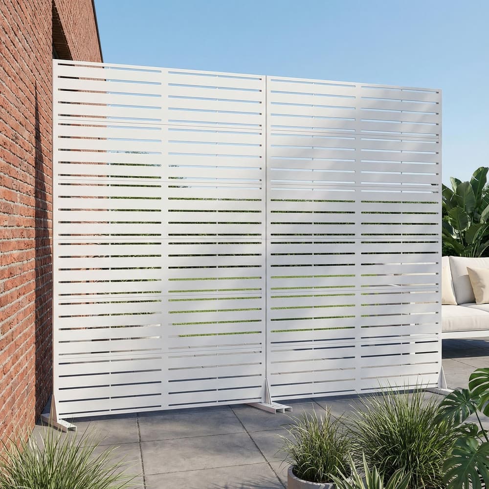 Outdoor Privacy Screen with Stand for Patio Garden Metal Fence Set of 2