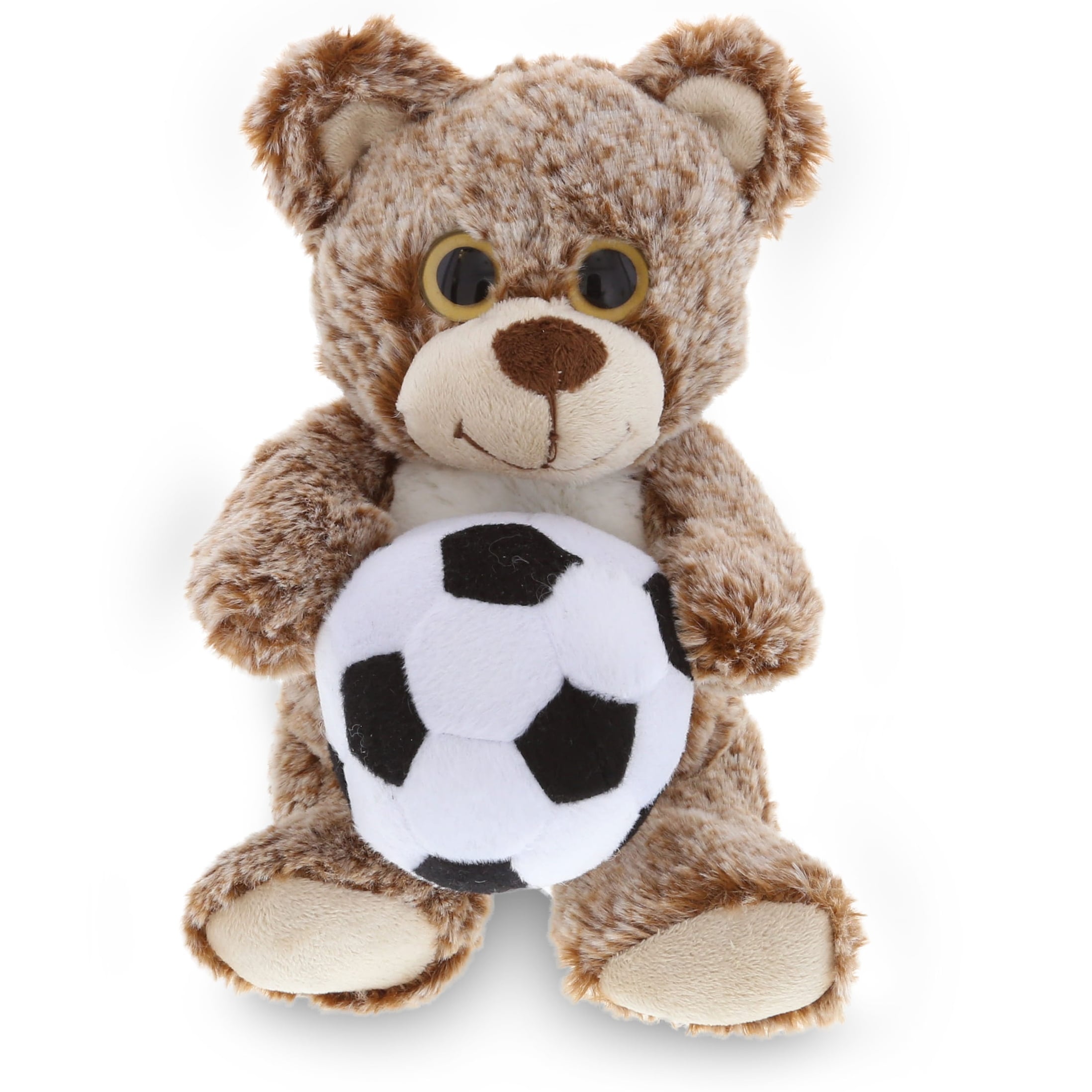 DolliBu Sitting Brown Bear Stuffed Animal with Soccer Ball Plush