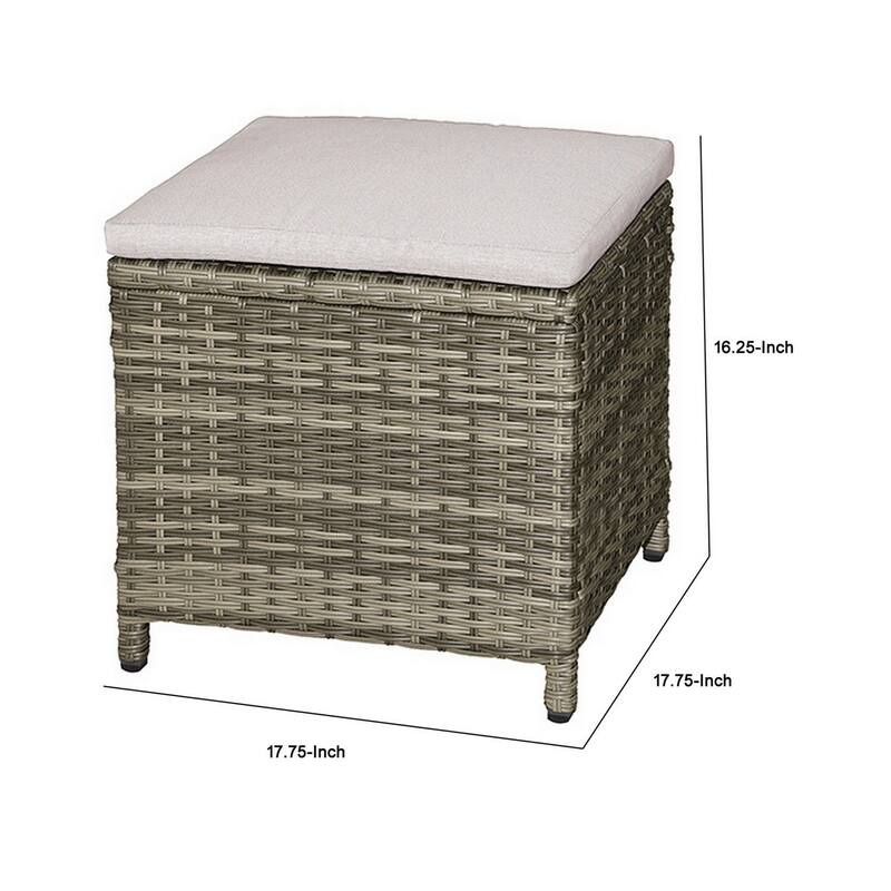Foca 18 Inch Outdoor Square Ottoman, Set of 2, Gray Fabric, Faux Wicker
