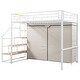 preview thumbnail 6 of 8, Full Size Metal Loft Bed with Wardrobe and Storage Shelves, White