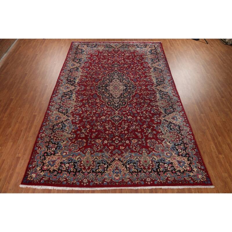 Hand Knotted Oriental 100% Wool Carpet Traditional Floral Red Kerman Area Rug - 16' 0'' X 9' 10''