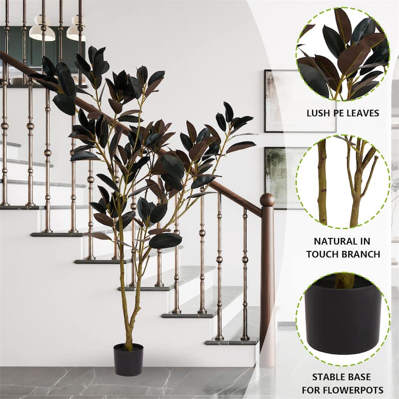 6FT Artificial Rubber Tree, Fake Plant for Indoor & Outdoor Home Decor