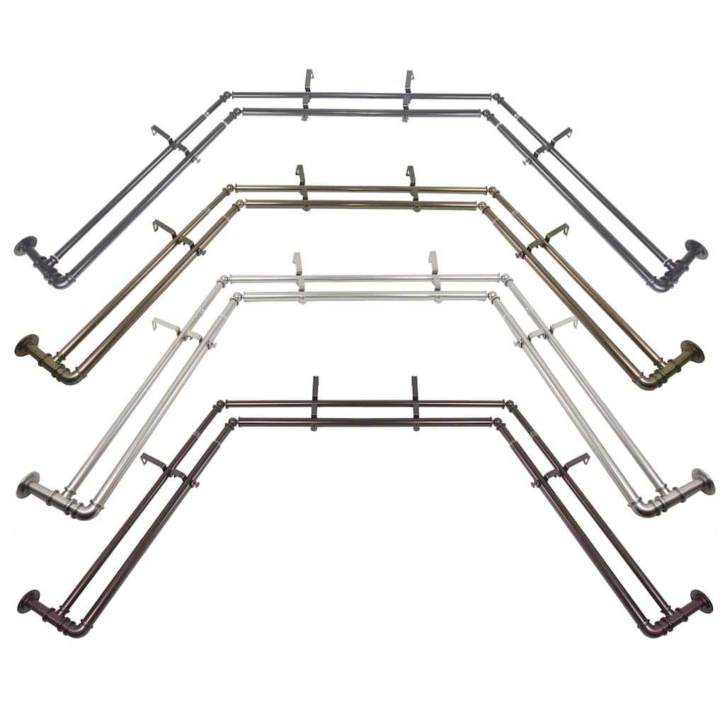 InStyleDesign 1 inch Pipe Double Bay Window Curtain Rod 23"-41", 41"-78"