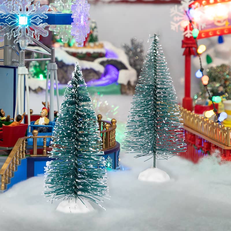 Frosted Mini Bottle Brush Pine Christmas Village Trees - 4" - Set of 2