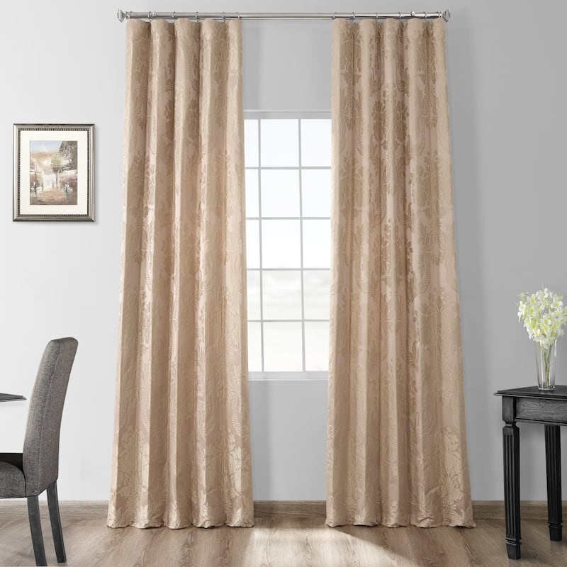 Exclusive Fabrics Magdelena Damask Faux Silk Jacquard Curtains - Single Panel Drapes (1 Panel) - 50 x 84 - Magdelena Beige/Gold