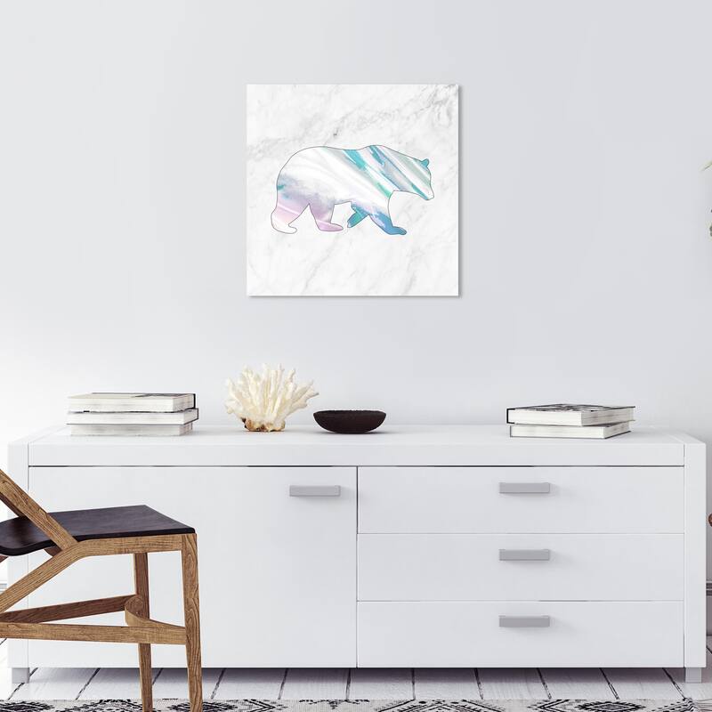 Wynwood Studio Canvas Animals Bear Holo and Marble White and Metallic Pink Modern & Contemporary Wall Art Canvas Print - 20 x 20
