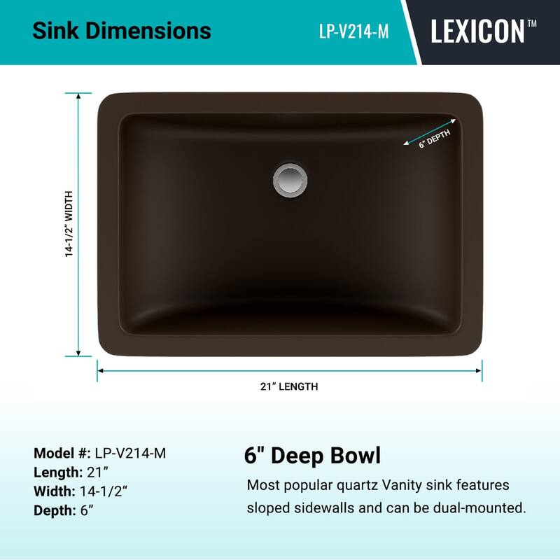 Lexicon Platinum V214 Quartz Composite Rectangle Vanity Sink - Galaxy Mocha