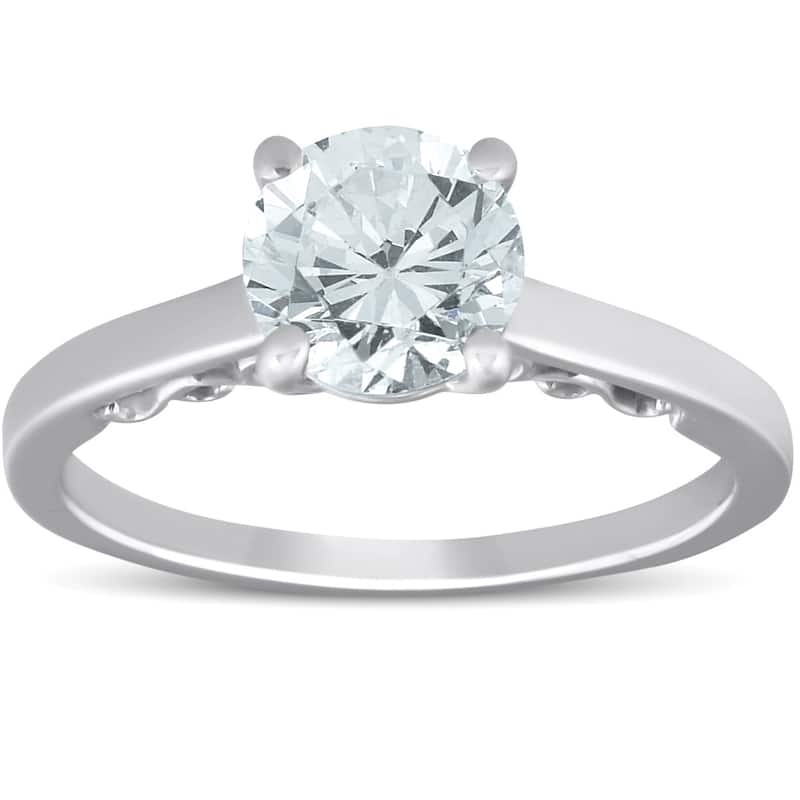 1 1/2 Ct Diamond & CZ Engagement Ring White Gold