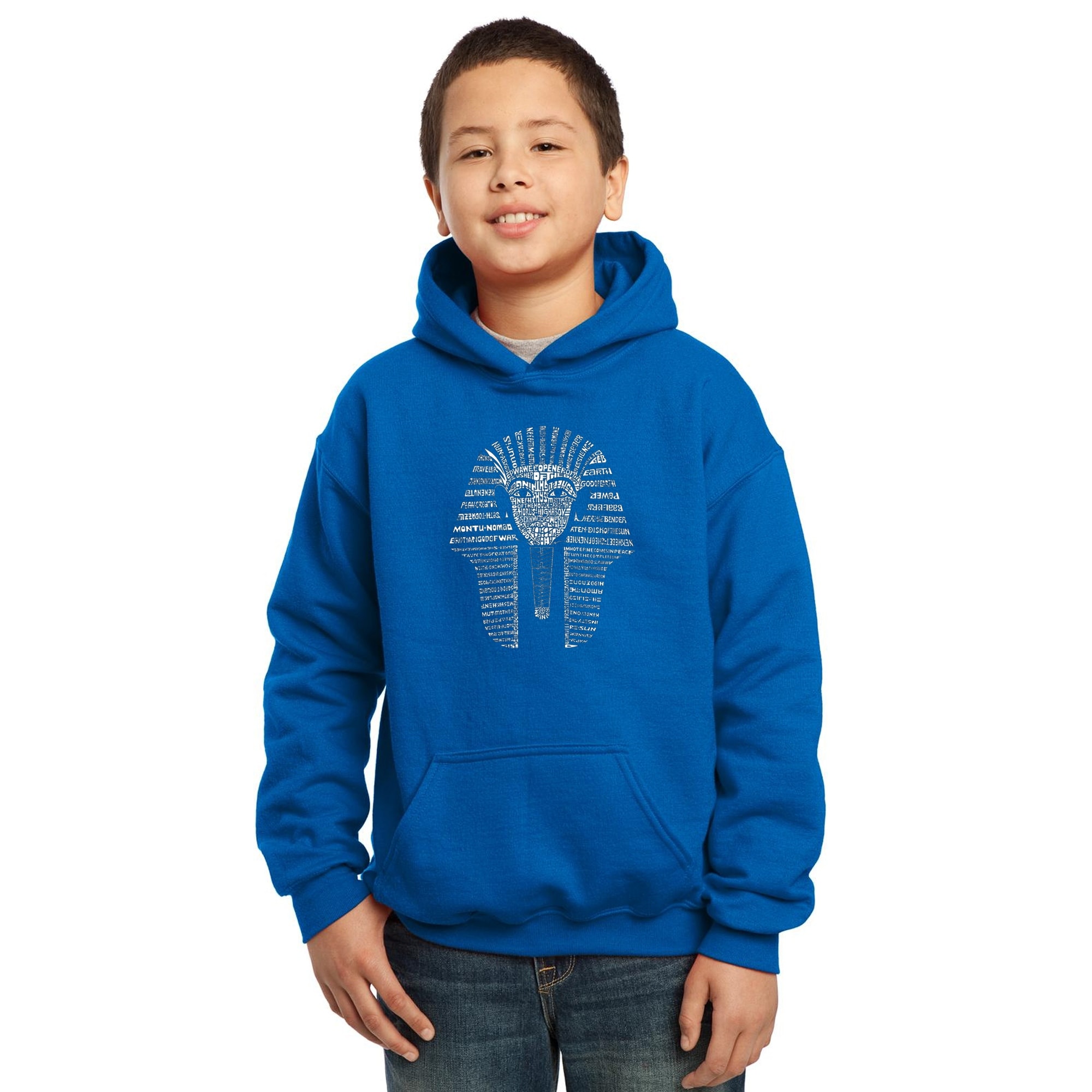 LA Pop Art Boy's Word Art Hooded Sweatshirt - KING TUT - Royal, S