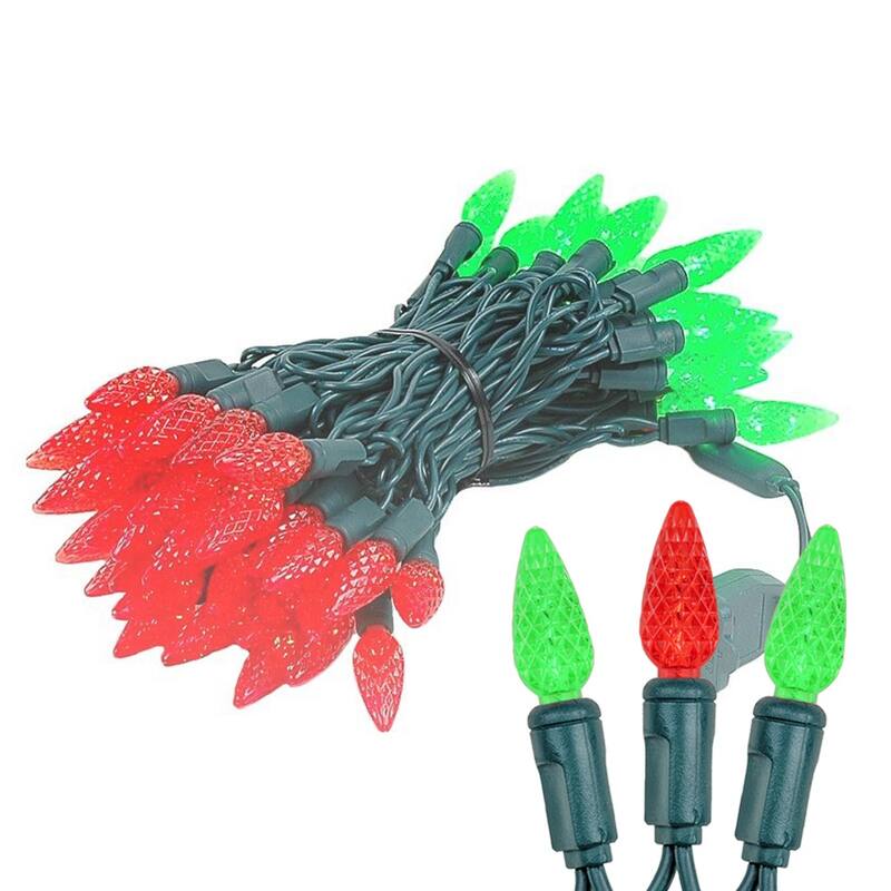 70 Light C6 LED Christmas Mini Light Set, Red/Green, Green Wire, 24 Feet - Large