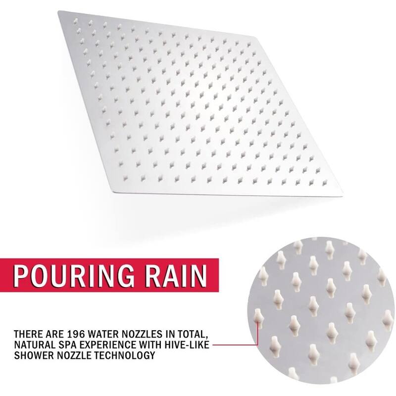 12-inch Polish Brushed Nickel Solid Square Ultrathin Rainfall Shower Head with Silicone Nozzle