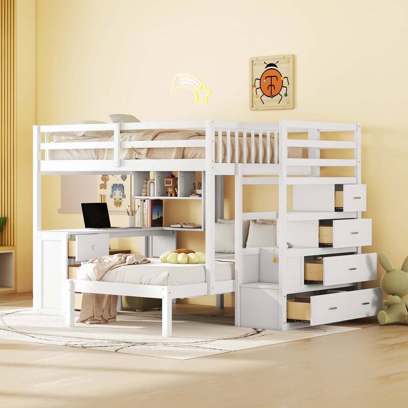 Full Over Twin Bunk Bed with Desk and Drawers