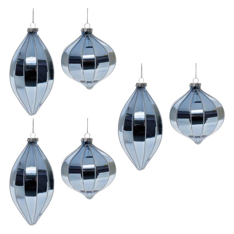 Metallic Finish Glass Christmas Ornaments - 6.75" - Blue - 6ct