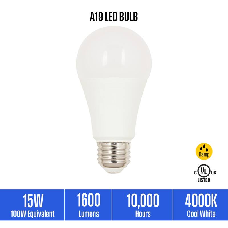 Westinghouse Lighting 15 Watt (100 Watt Equivalent) A19 Cool White LED Light Bulb, Medium Base, 6 Pack - 6-Pack