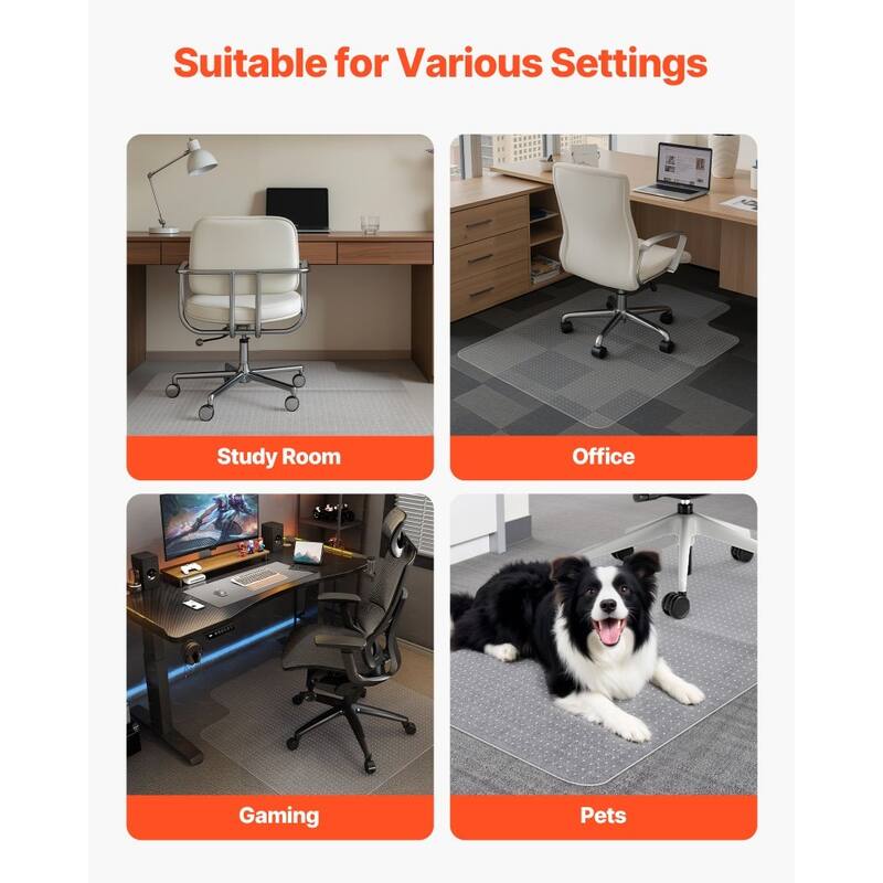 Transparent Frosted PVC Chair Mat 36x48 in with Studded Non-Slip Back