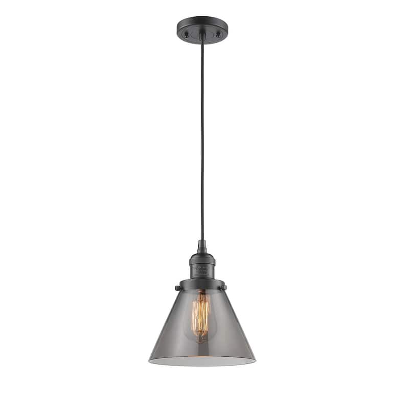 Innovations Lighting Large Cone 8" Wide Mini Pendant - Cord Suspension - Oiled Rubbed Bronze / Smoked