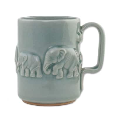 Novica Handmade Celadon Parade Ceramic Mug