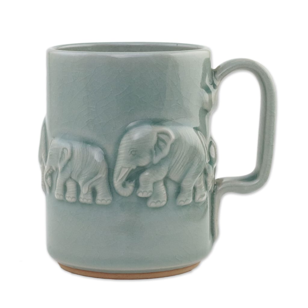 Novica Handmade Celadon Parade Ceramic Mug