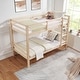 preview thumbnail 35 of 41, Twin over Twin Wooden Bunk Bed,High Guardrail,Ladder,Kids Teens,Dorm