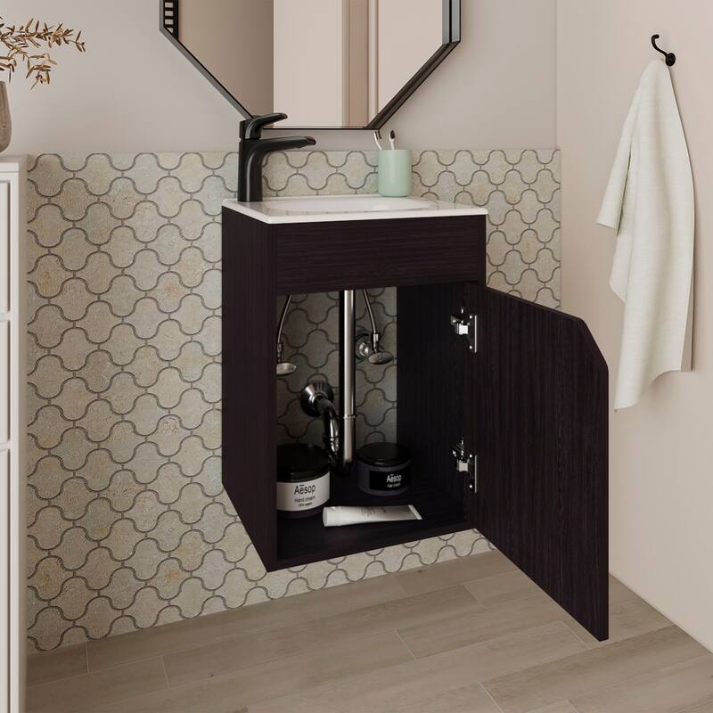 Nelson Bathroom Floating Vanity with a Door, Wengue