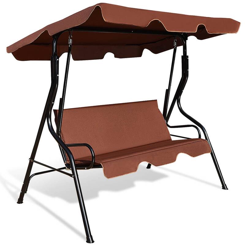 3-Person Patio Outdoor Yard Swing with Canopy - Coffee