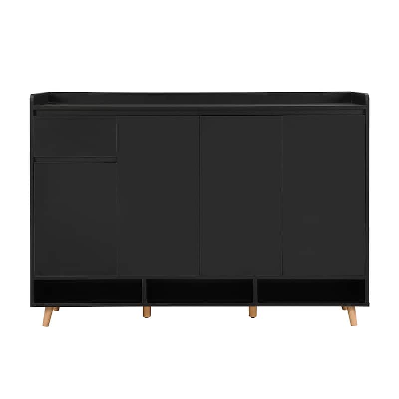 Sleek and Contemporary Shoe Cabinet with Adjustable Shelves, Minimalist Home Organizer with Solid Wood Legs